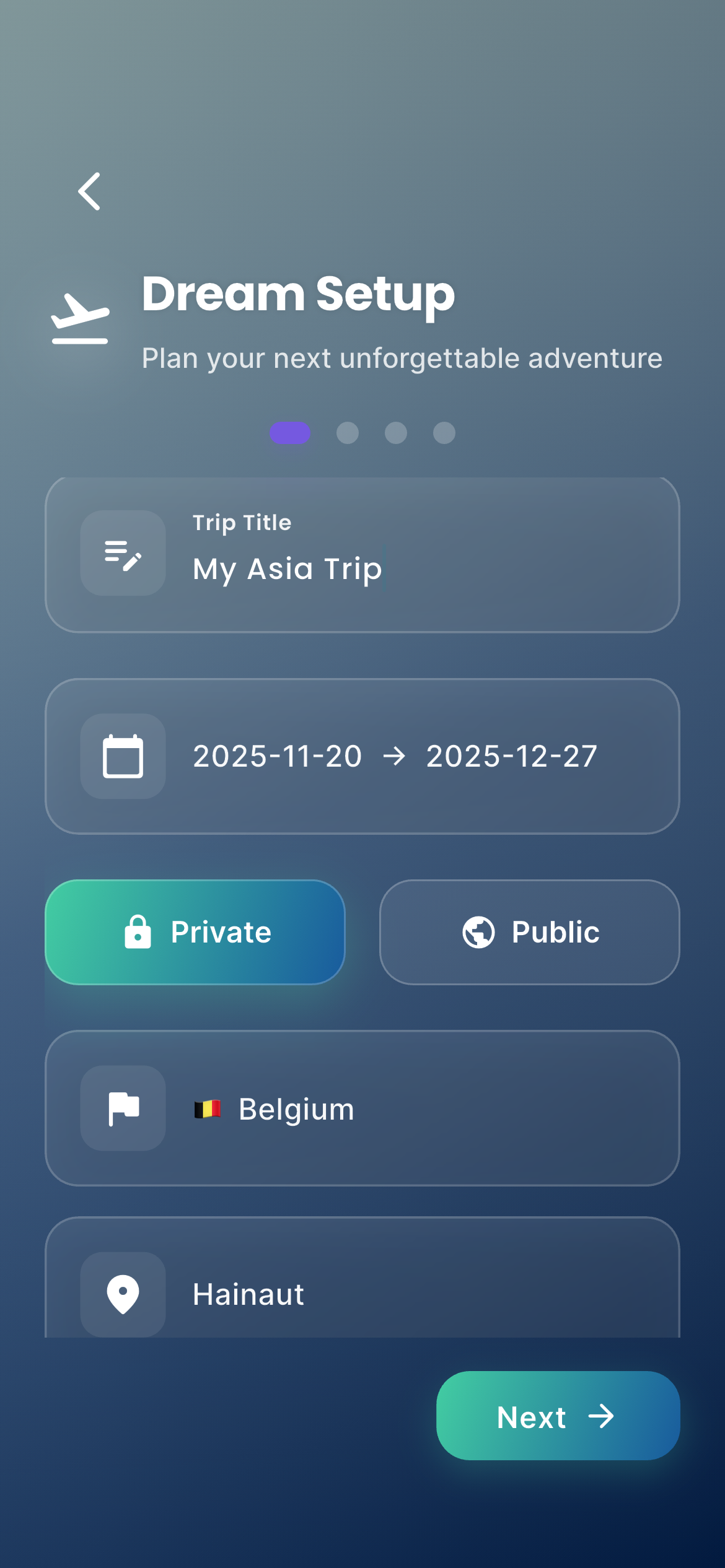 Nomado seyahat başlangıç ekranı – temel bilgiler belirleme